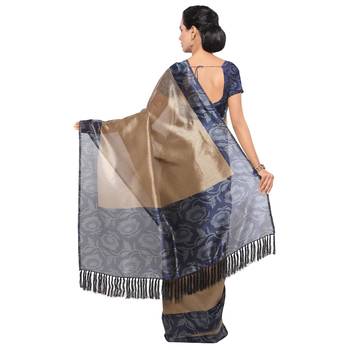Beige plain semi  tussar silk saree with blouse 3