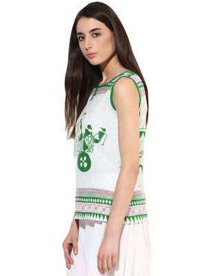 white Cotton printed stitched tops 2