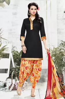 Black printed Cotton unstitched salwar with dupatta