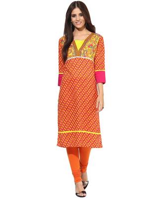 Jaipur Kurti Pure Cotton Printed 3/4th Sleeves Multi Kurti 1