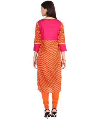 Jaipur Kurti Pure Cotton Printed 3/4th Sleeves Multi Kurti 3