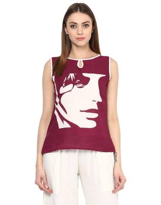 maroon Cotton printed stitched tops 1