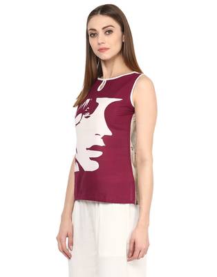 maroon Cotton printed stitched tops 2