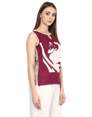 maroon Cotton printed stitched tops 4