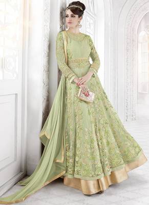 Light Green Embroidered Net Salwar With Dupatta 1
