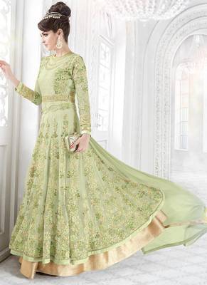 Light Green Embroidered Net Salwar With Dupatta 2