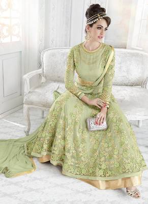 Light Green Embroidered Net Salwar With Dupatta 3