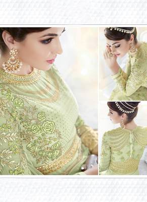 Light Green Embroidered Net Salwar With Dupatta 4