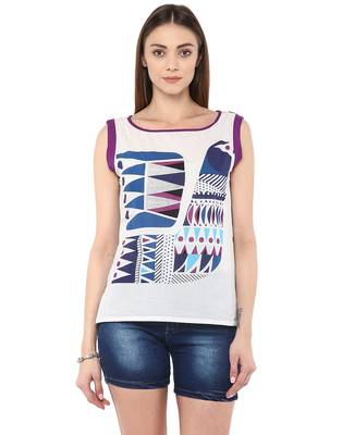 white Cotton printed stitched tops 1