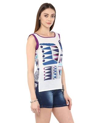 white Cotton printed stitched tops 4