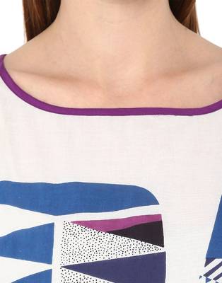 white Cotton printed stitched tops 5