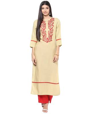 Jaipur Kurti Rayon Cream Embroidered Kurta 1