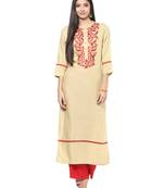 Jaipur Kurti Rayon Cream Embroidered Kurta