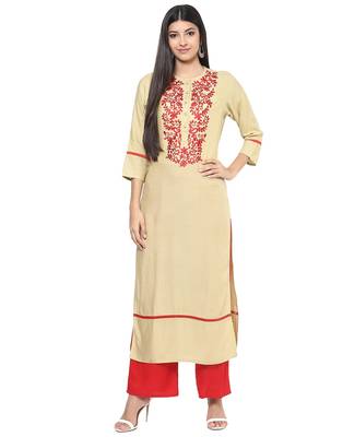 Jaipur Kurti Rayon Cream Embroidered Kurta 2