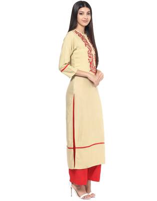 Jaipur Kurti Rayon Cream Embroidered Kurta 4