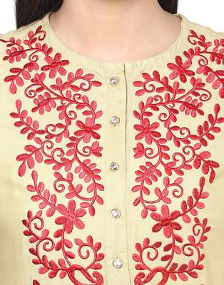 Jaipur Kurti Rayon Cream Embroidered Kurta 5