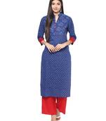 Jaipur Kurti Rayon Blue Embroidered Kurta
