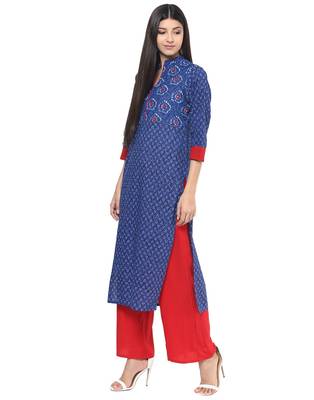 Jaipur Kurti Rayon Blue Embroidered Kurta 2