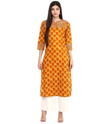 Jaipur Kurti Cotton Mustard Floral print Kurta 1