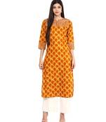 Jaipur Kurti Cotton Mustard Floral print Kurta
