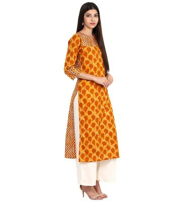 Jaipur Kurti Cotton Mustard Floral print Kurta 2