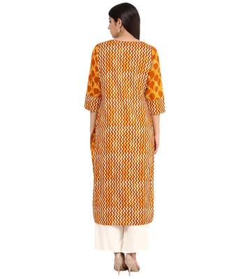 Jaipur Kurti Cotton Mustard Floral print Kurta 3