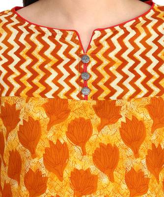 Jaipur Kurti Cotton Mustard Floral print Kurta 4
