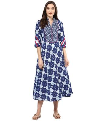 Jaipur Kurti Cotton Indigo Floral Print Kurta 1