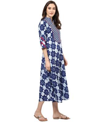 Jaipur Kurti Cotton Indigo Floral Print Kurta 4
