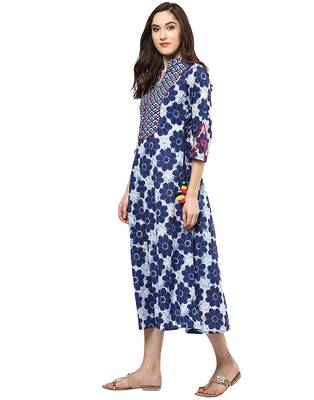 Jaipur Kurti Cotton Indigo Floral Print Kurta 5