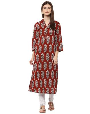 Jaipur Kurti Cotton Brown Floral Print Kurta 1