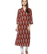 Jaipur Kurti Cotton Brown Floral Print Kurta