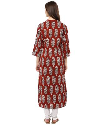 Jaipur Kurti Cotton Brown Floral Print Kurta 3
