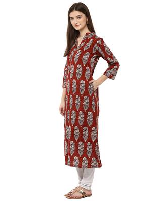 Jaipur Kurti Cotton Brown Floral Print Kurta 4