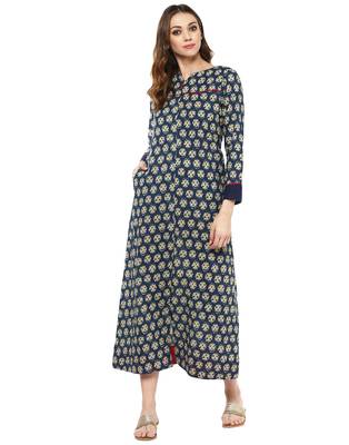 Jaipur Kurti Cotton Blue Block Print Kurta 2