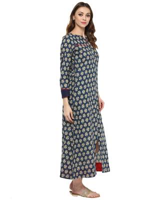 Jaipur Kurti Cotton Blue Block Print Kurta 4