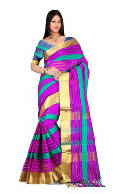 Multicolor printed cotton silk saree with blouse 1