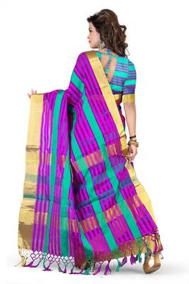 Multicolor printed cotton silk saree with blouse 2