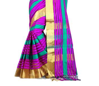 Multicolor printed cotton silk saree with blouse 3