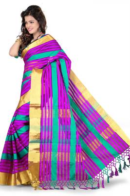 Multicolor printed cotton silk saree with blouse 4