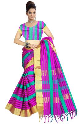 Multicolor printed cotton silk saree with blouse 5