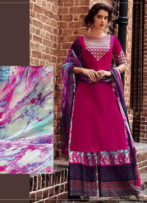 Rani Pink Embroidered Cotton Pakistani Salwar With Dupatta 1