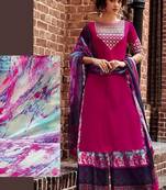 Rani Pink Embroidered Cotton Pakistani Salwar With Dupatta