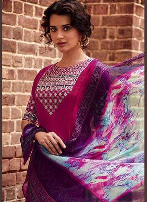 Rani Pink Embroidered Cotton Pakistani Salwar With Dupatta 2