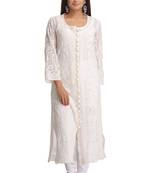 Cream Embroidered Georgette Stitched Chikankari Kurti