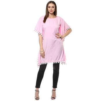 pink printed crepe stitched kurti 1