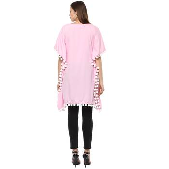 pink printed crepe stitched kurti 2