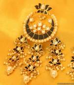 Black Kundan Meenakari Flower And Pearl Danglers