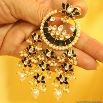 Black Kundan Meenakari Flower And Pearl Danglers 2