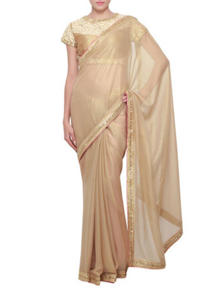 Foil print Saree with Gota Patti Embroidery Border & Matching Belt